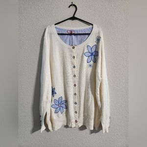Joe Browns NWT Women’s Cream Blue embroidered flowers button cardigan size 20/22